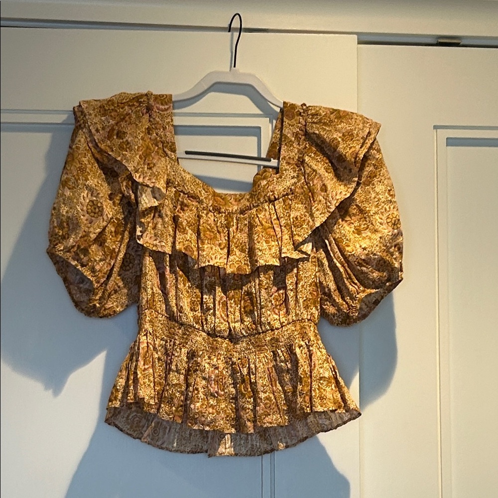 Ulla Johnson Warner Floral Ruffle Blouse - Brown